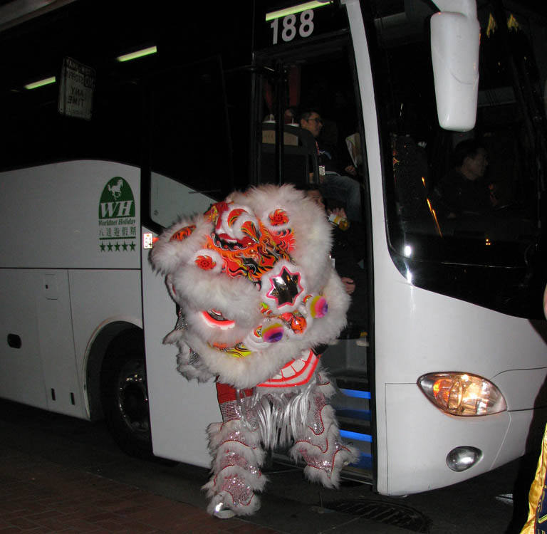Lion Dancer on bus
